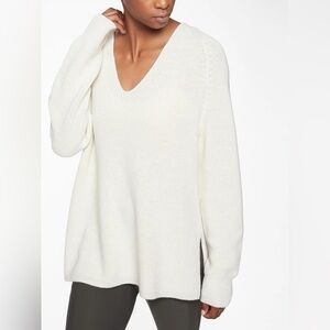 Athleta Switchback Pullover Sweater Offwhite 45% Merino Extra Fine Wool